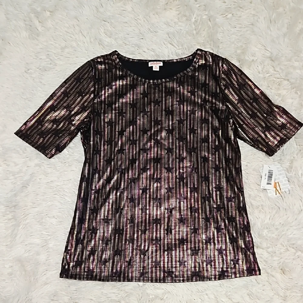 New LuLaRoe Gigi elegant collection top Short Sleeve Blouse star print top XL - Picture 4 of 11